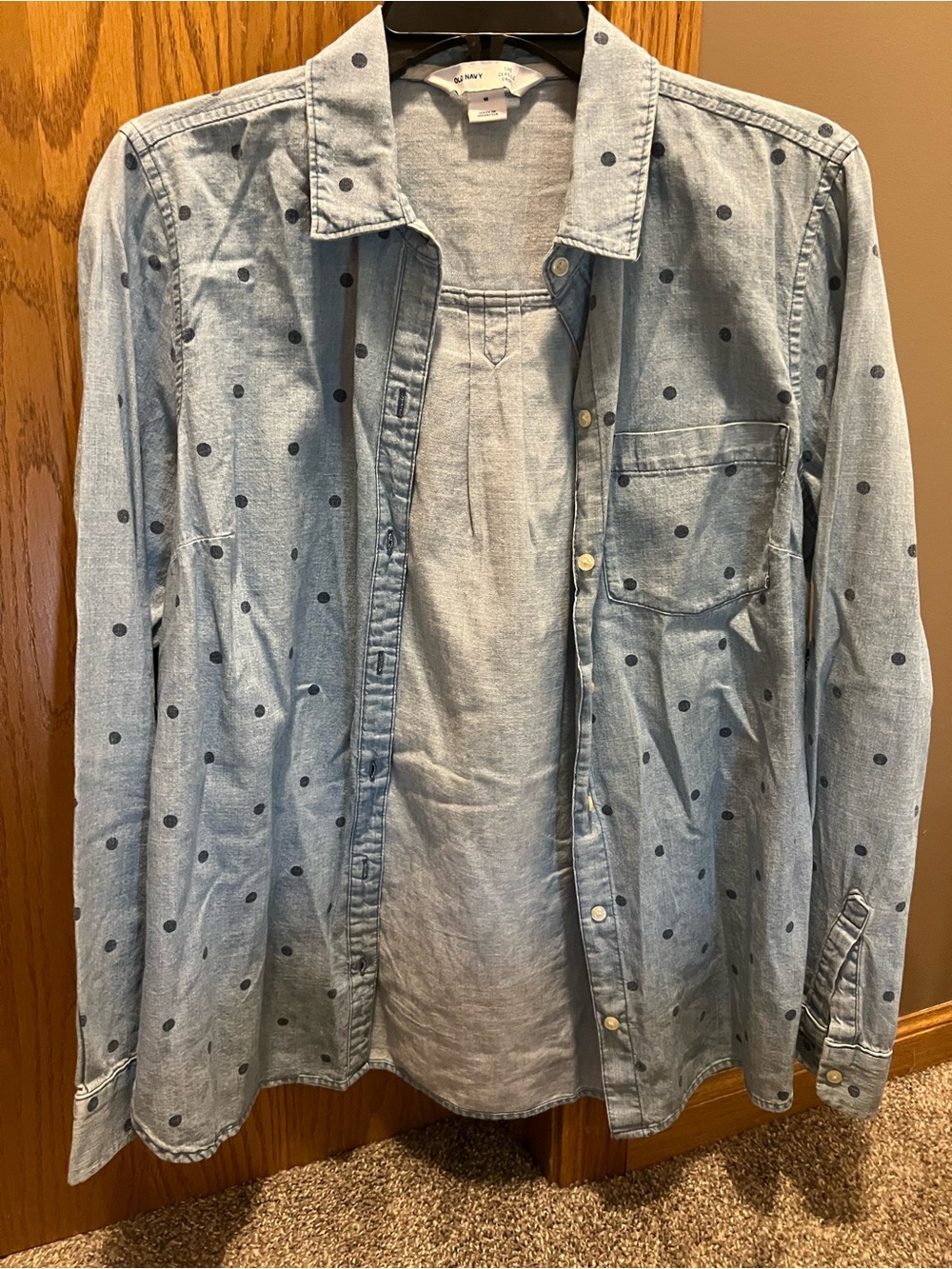 Old Navy Light Blue Polka Dot Denim Shirt
